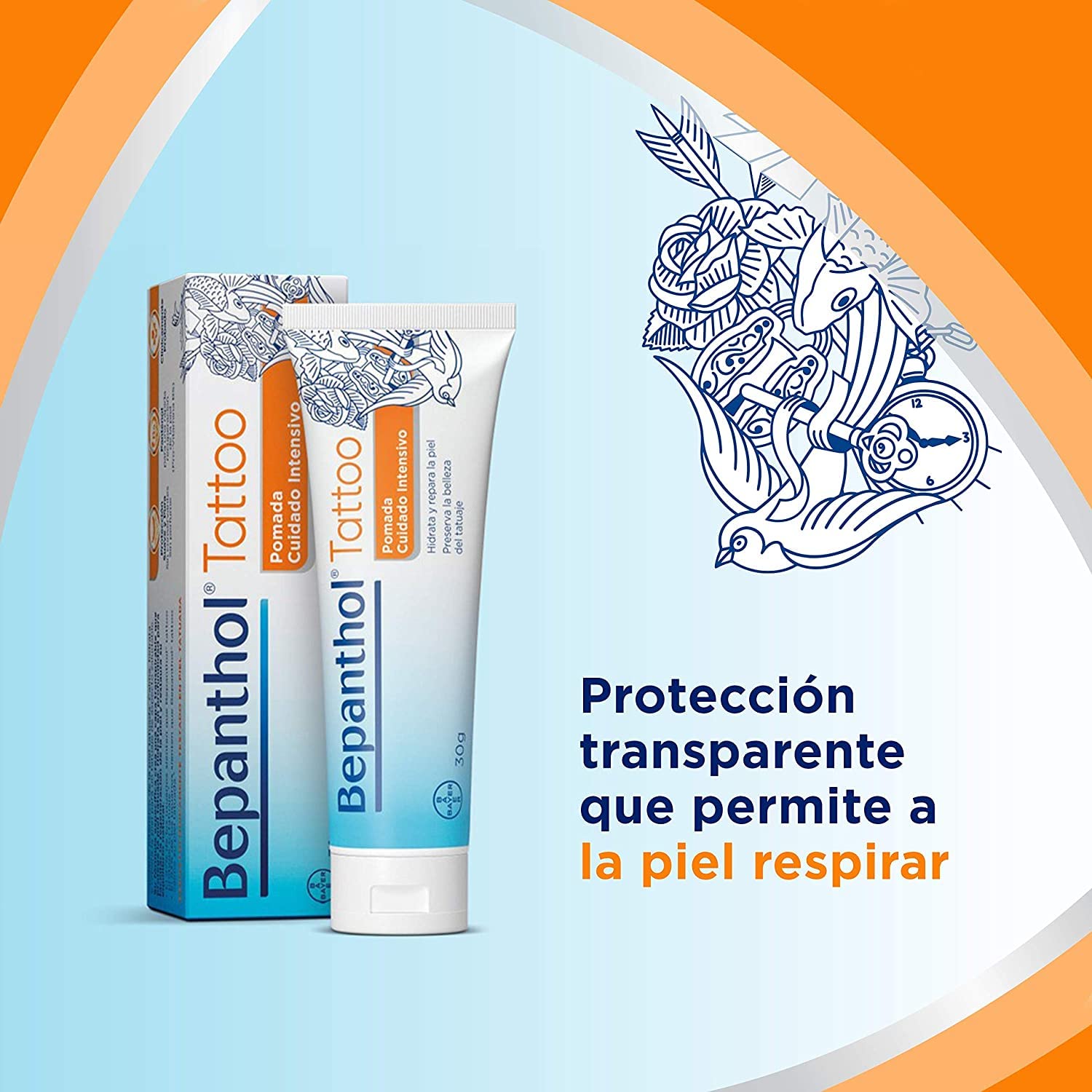 Zone de tatouage protégée et hydratée grâce à la crème Bepanthol.