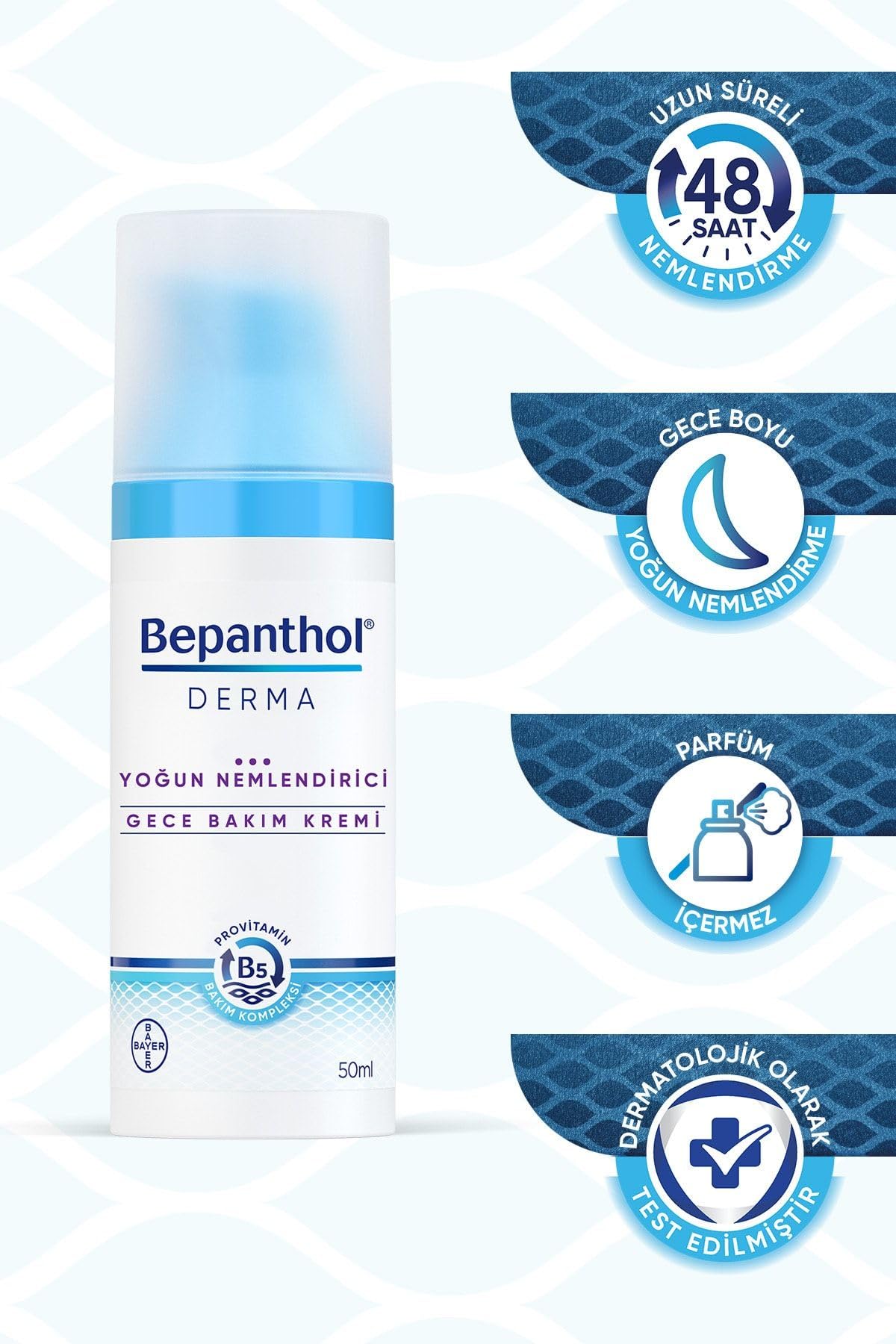 Beurre de karité et huile d’argan dans la Crème Nuit Bepanthol Derma.