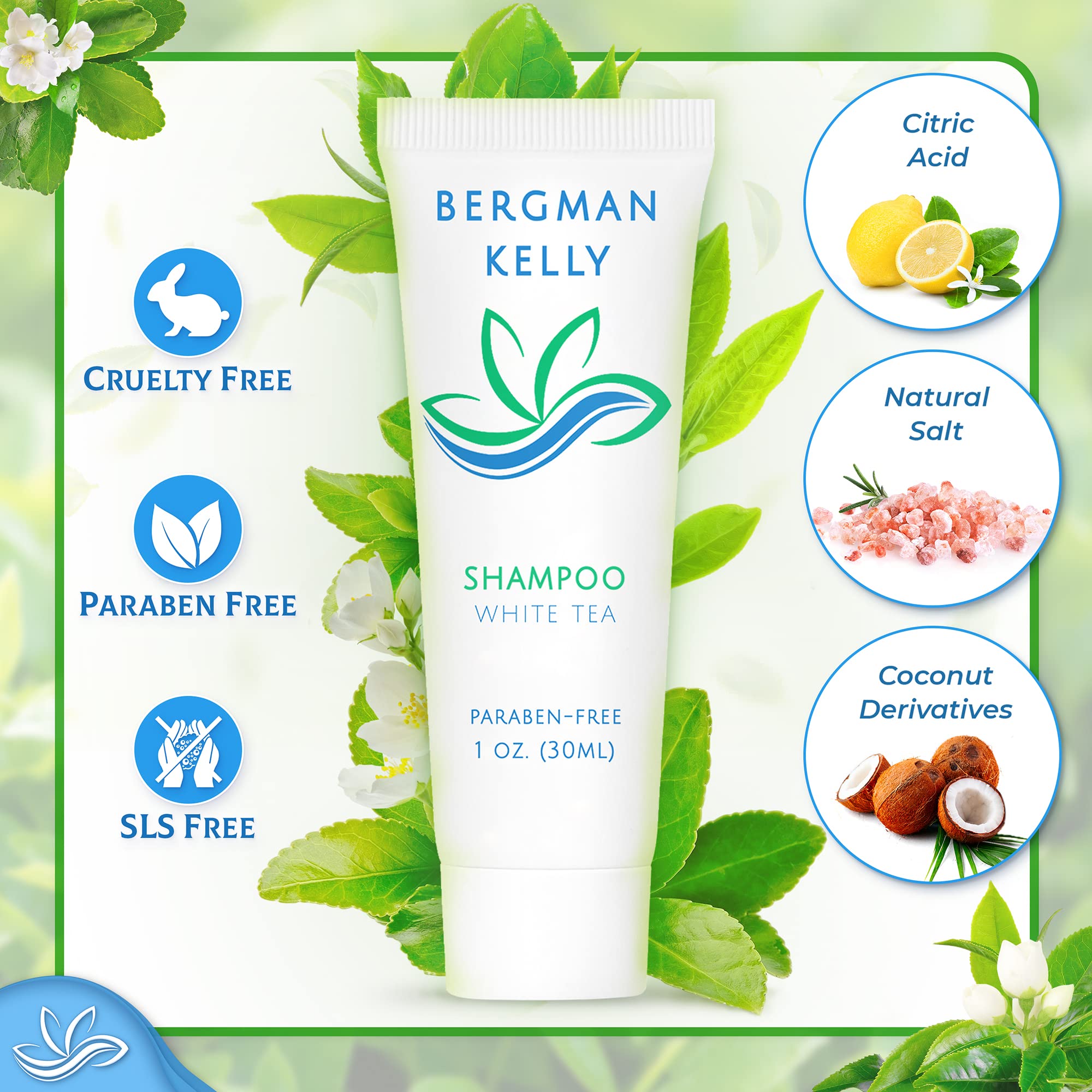 Flacons Shampoing Bergman Kelly 1oz, pratique et conforme TSA pour voyage.