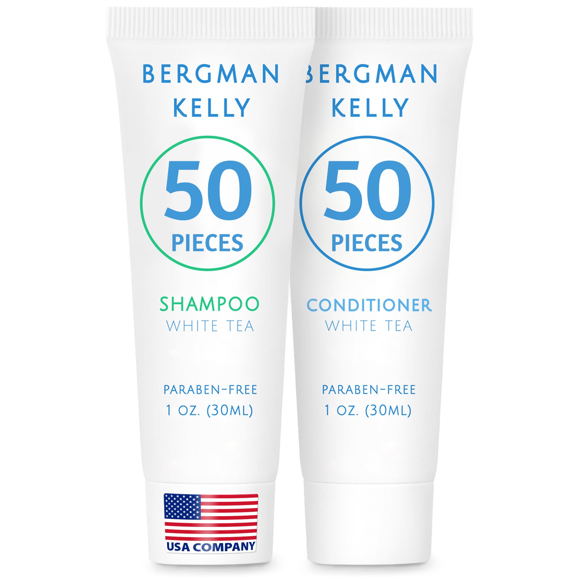 Ensemble Bergman Kelly : shampooing et après-shampoing de voyage pour chambres d'hôtel.