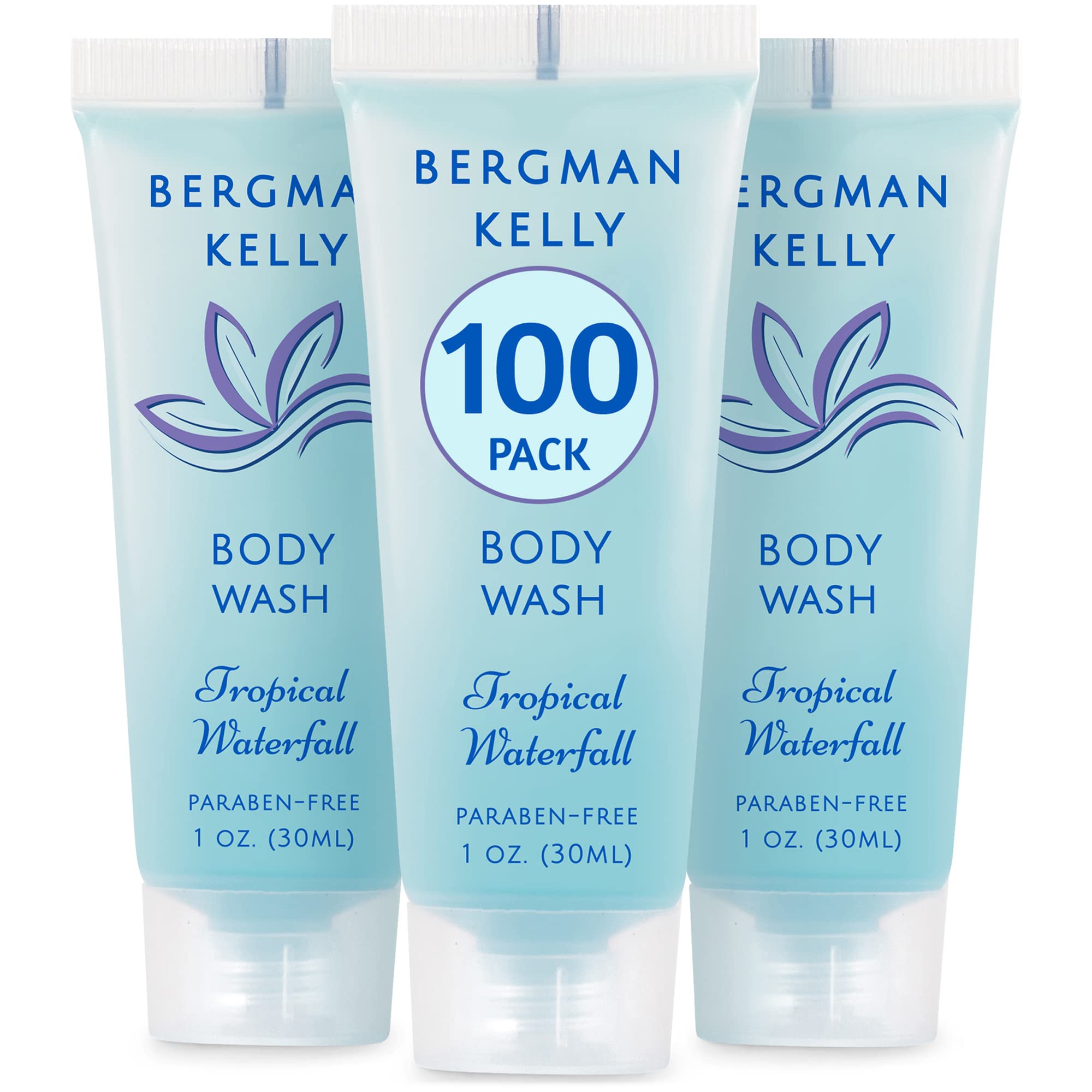Gel douche BERGMAN KELLY format voyage Tropical Waterfall, parfait pour hôtels.