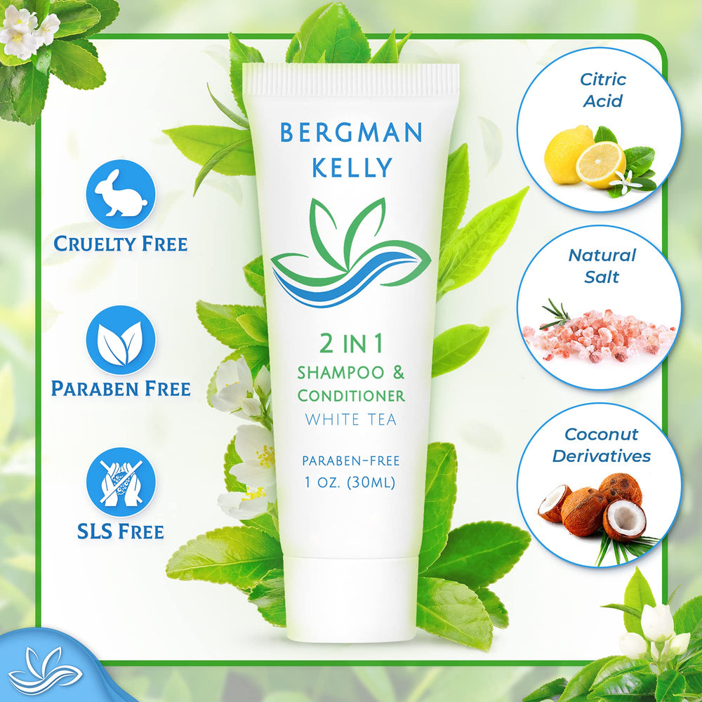 BERGMAN KELLY mini-flacon-shampoing-et-conditionneur 2 en 1, compact pour déplacements.
