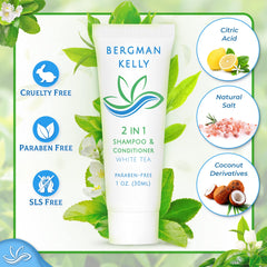 BERGMAN KELLY mini-flacon-shampoing-et-conditionneur 2 en 1, compact pour déplacements.