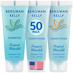 Shampooing Bergman Kelly en voyage 1oz prêt à emporter pour séjours propres et frais.