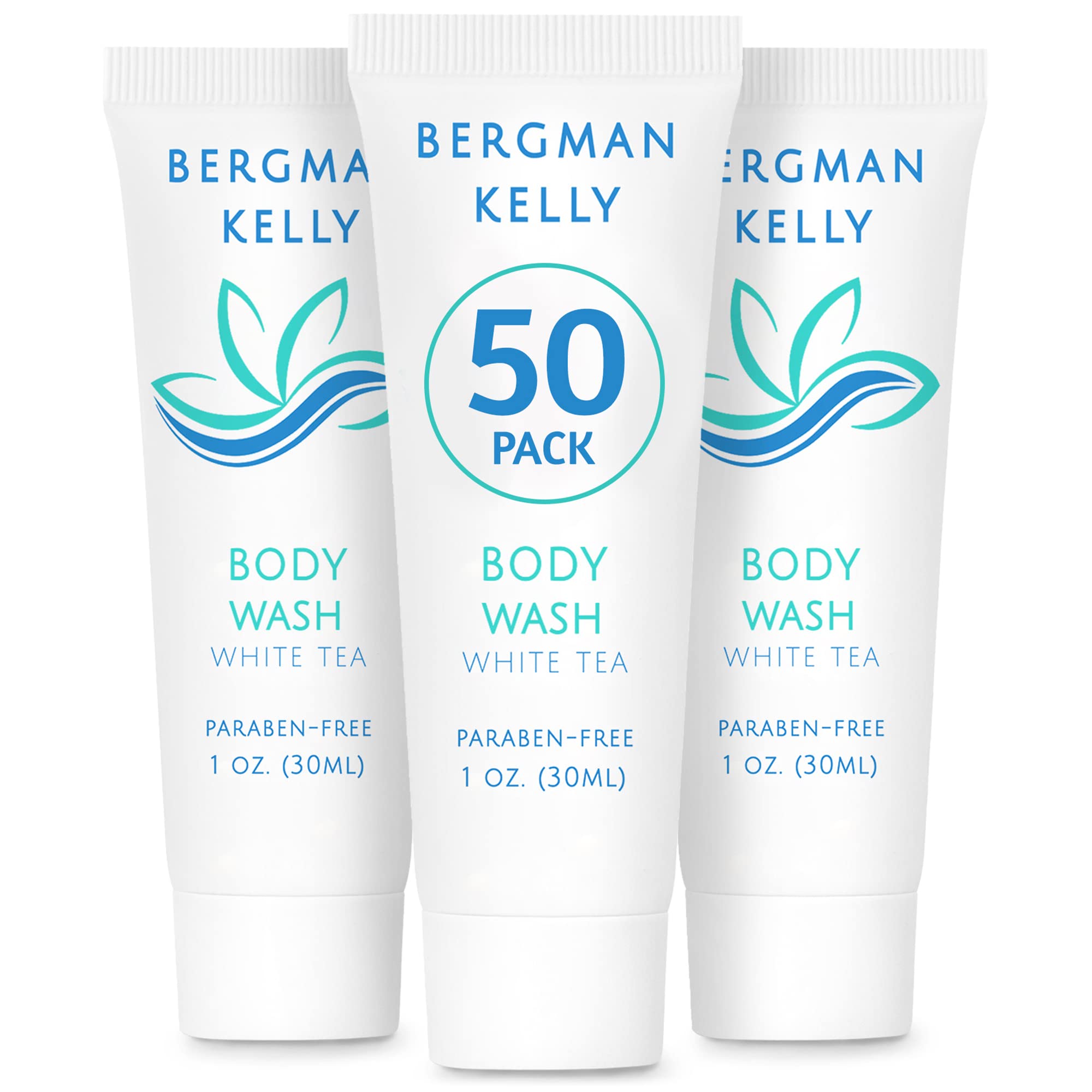 BERGMAN KELLY travel-size body wash in a foil-sealed tube for hotels