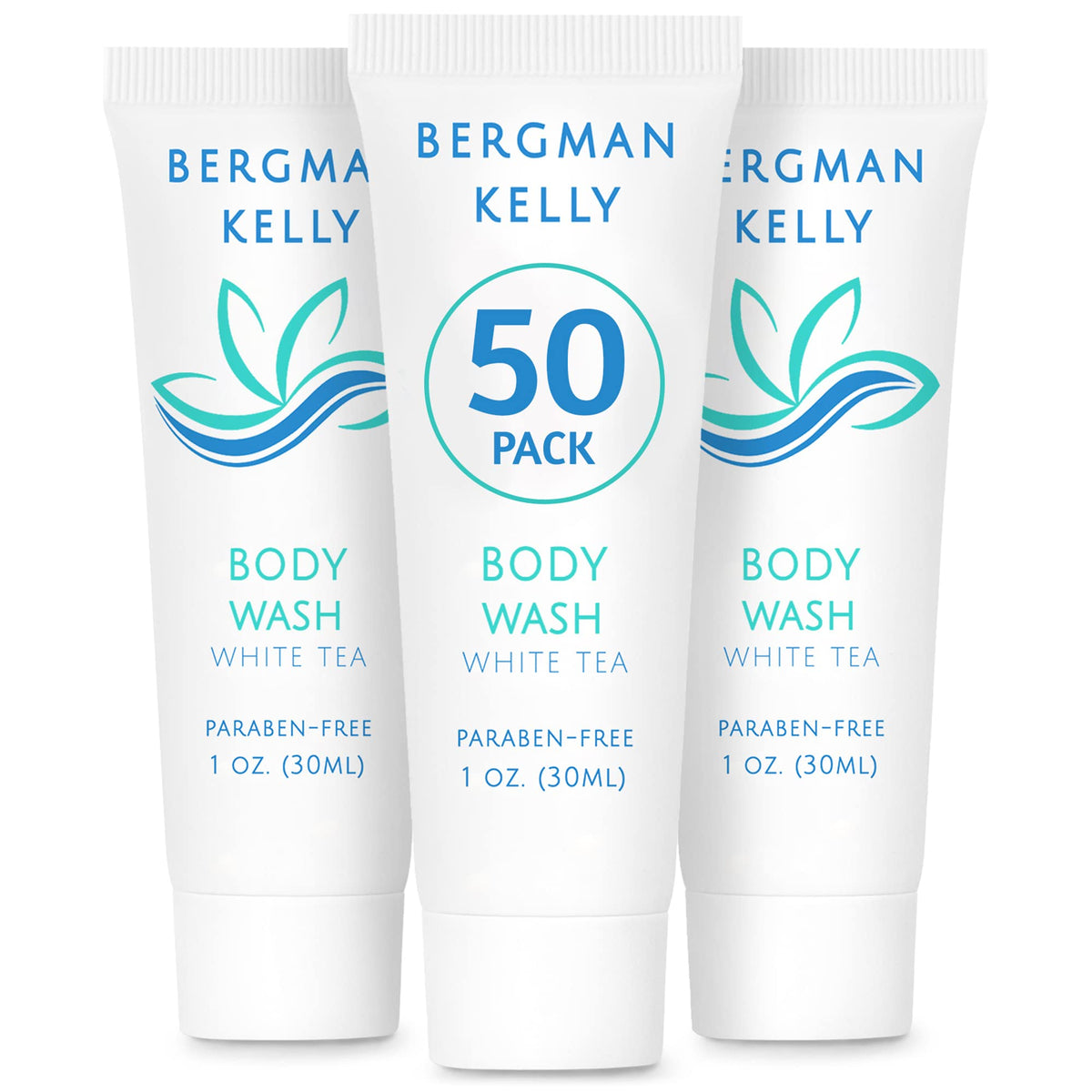 BERGMAN KELLY travel-size body wash in a foil-sealed tube for hotels