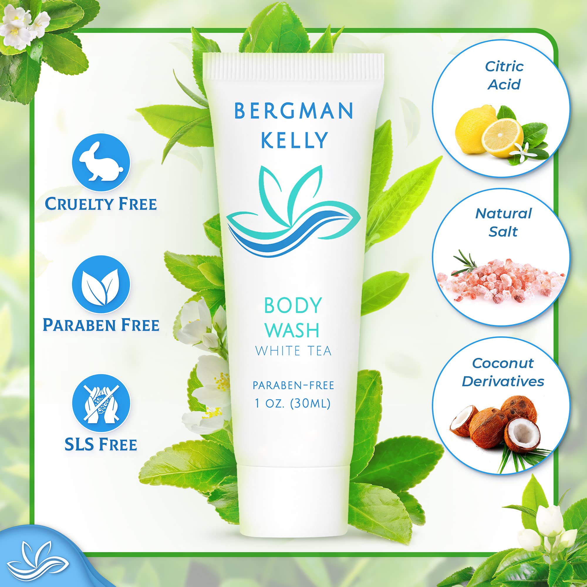 BERGMAN KELLY white tea scented wash bottle for revitalizing hotel guest experience