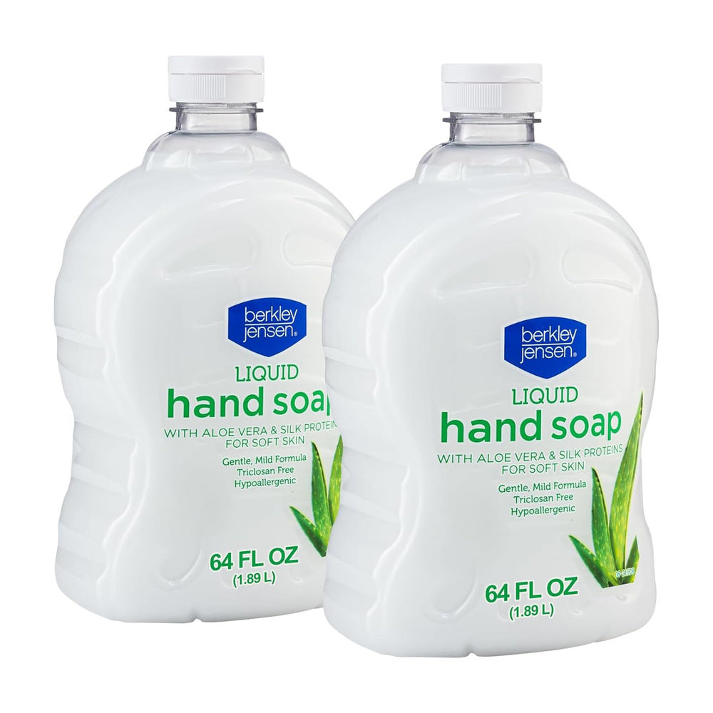 Berkley Jensen liquid hand soap bottle pour with Aloe Vera for quick cleansing