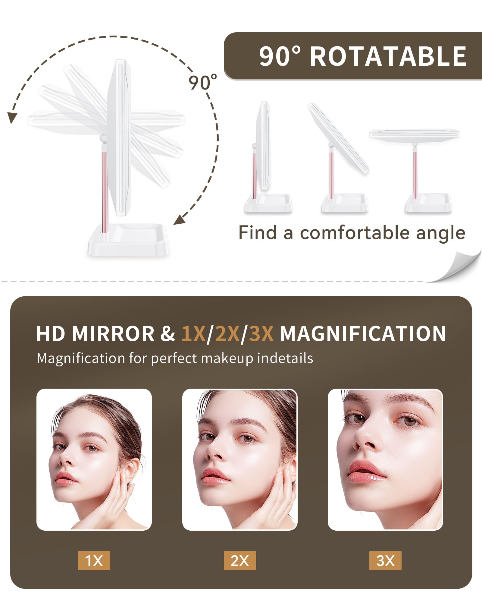 BERTHALESS Miroir inclinaison 90 degrés, base stable, voyage facile.