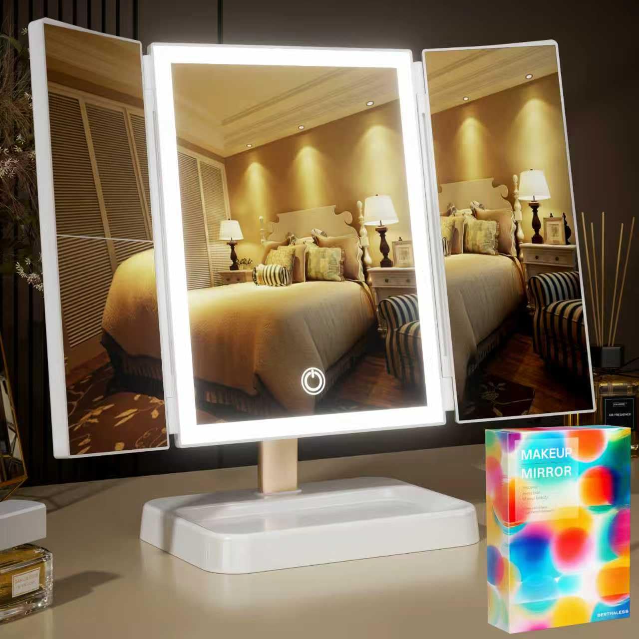 BERTHALESS Miroir maquillage lumineux avec 76 LED pour un éclairage précis.
