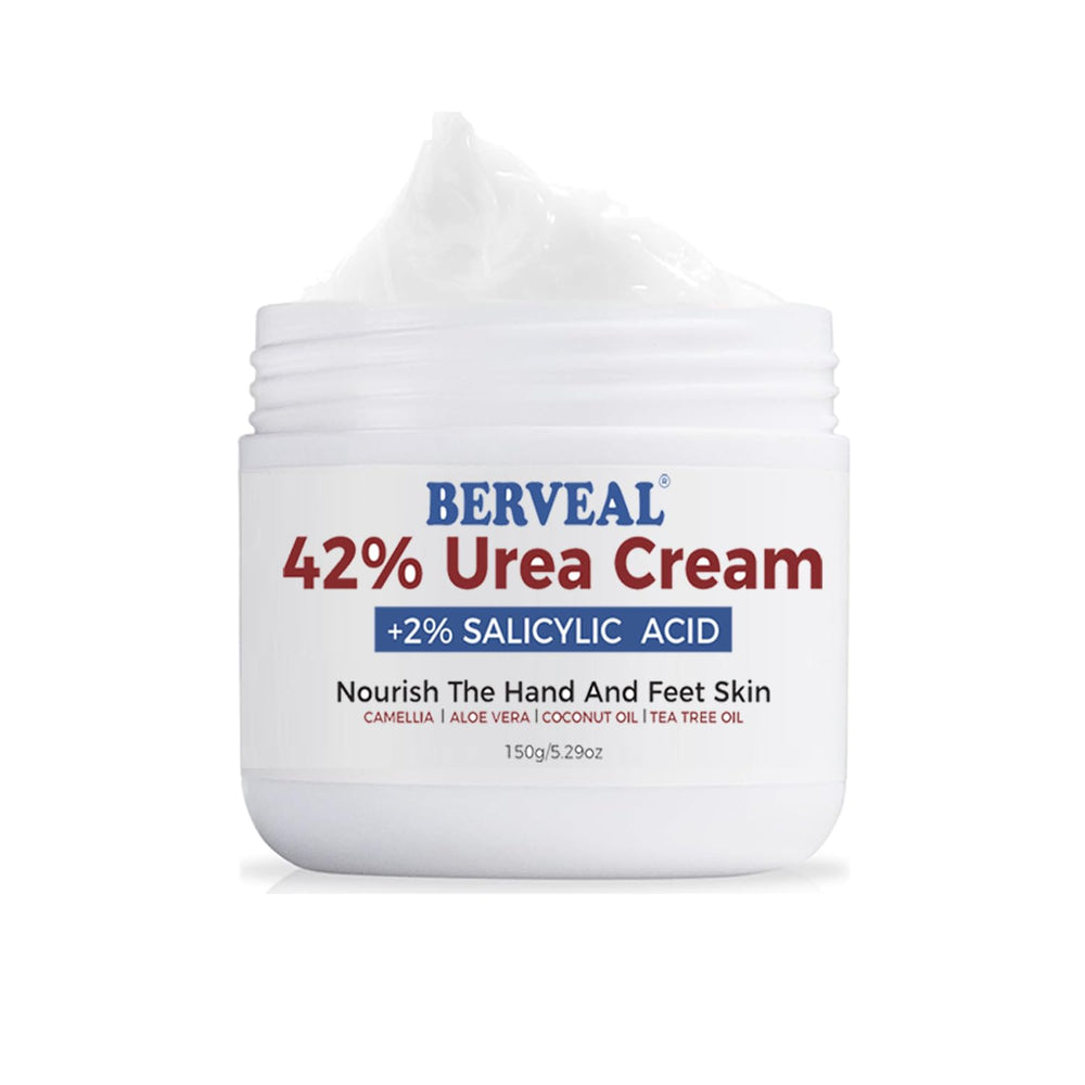 Crème Berveal Urea 42% pour pieds, présentation bouteille et hydratation ciblée