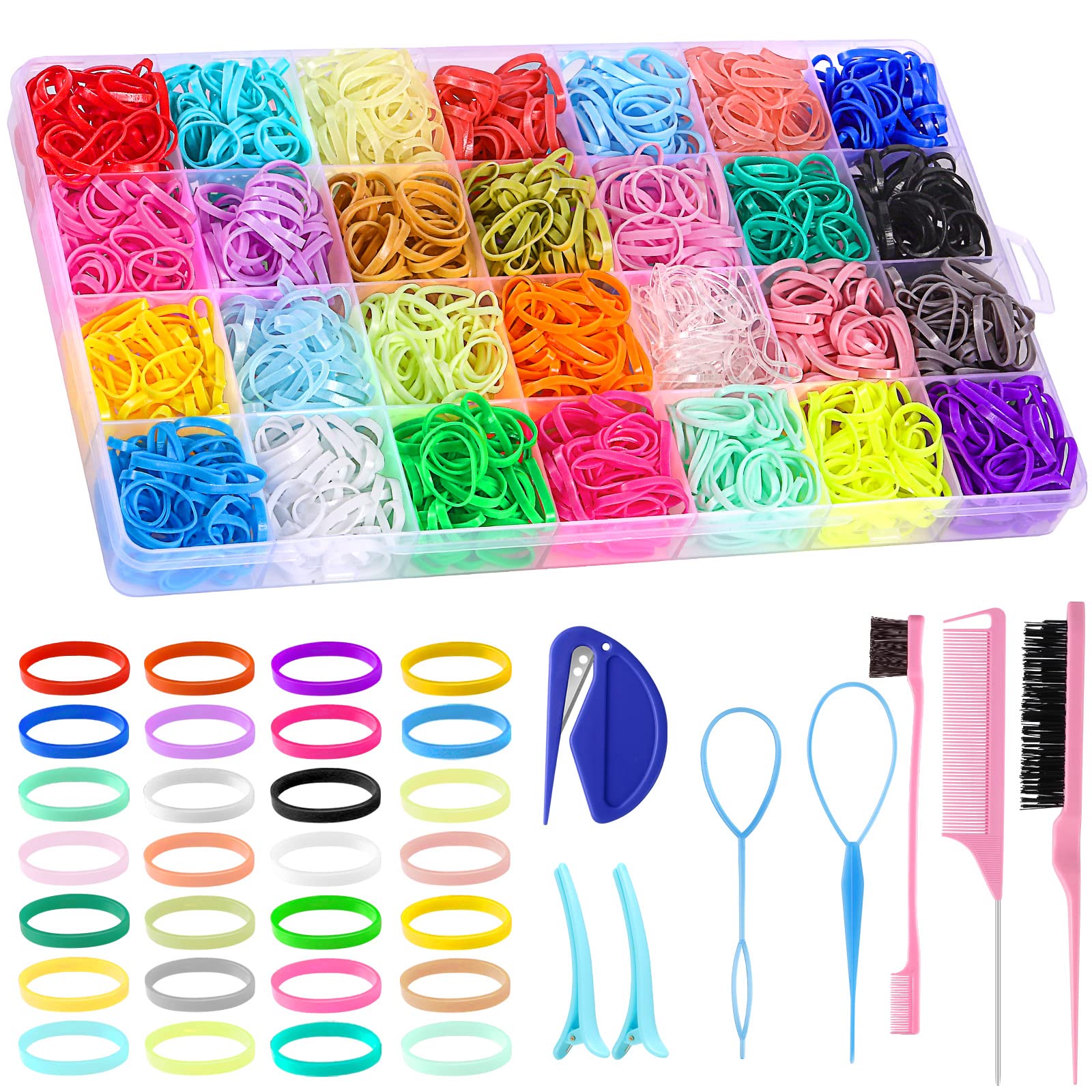 Gamme Besarme de bandes élastiques colorées et outils de coiffure, 28 couleurs