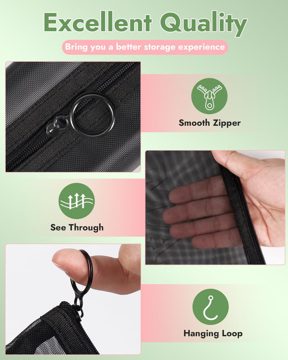 Pochette maille besharppin légère et pliable, idéale pour changer de sac.