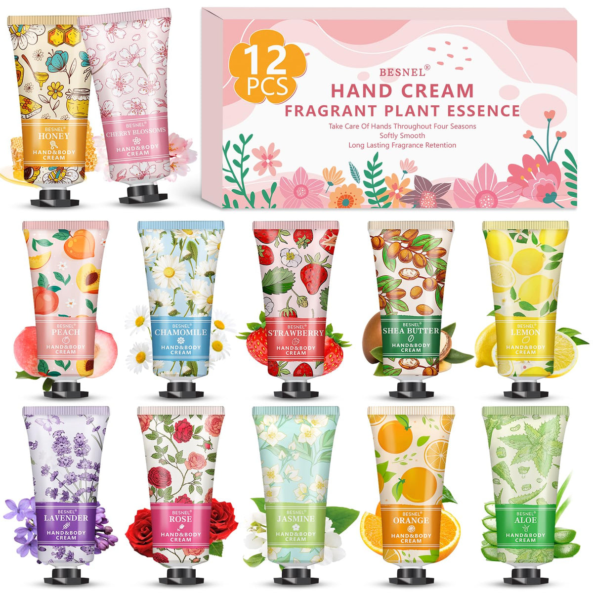 BESNEL coffret 12 crèmes mains – emballage élégant et cadeau pratique.