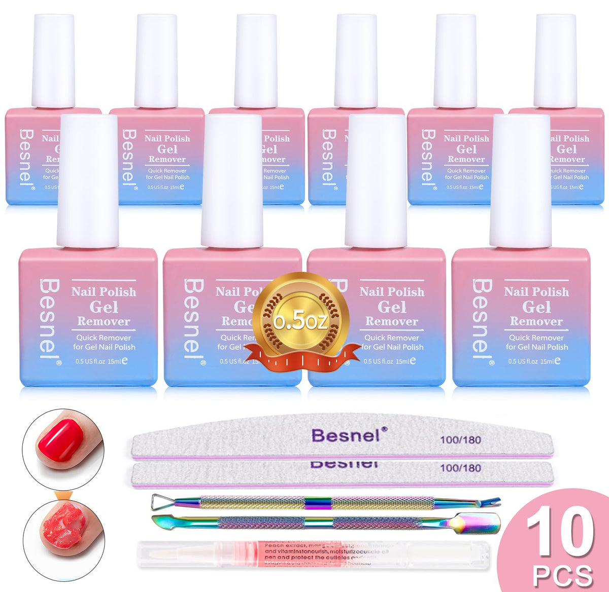 BESNEL kit-dissolvant-vernis-gel-10-pack, retrait rapide à domicile sans aluminium.