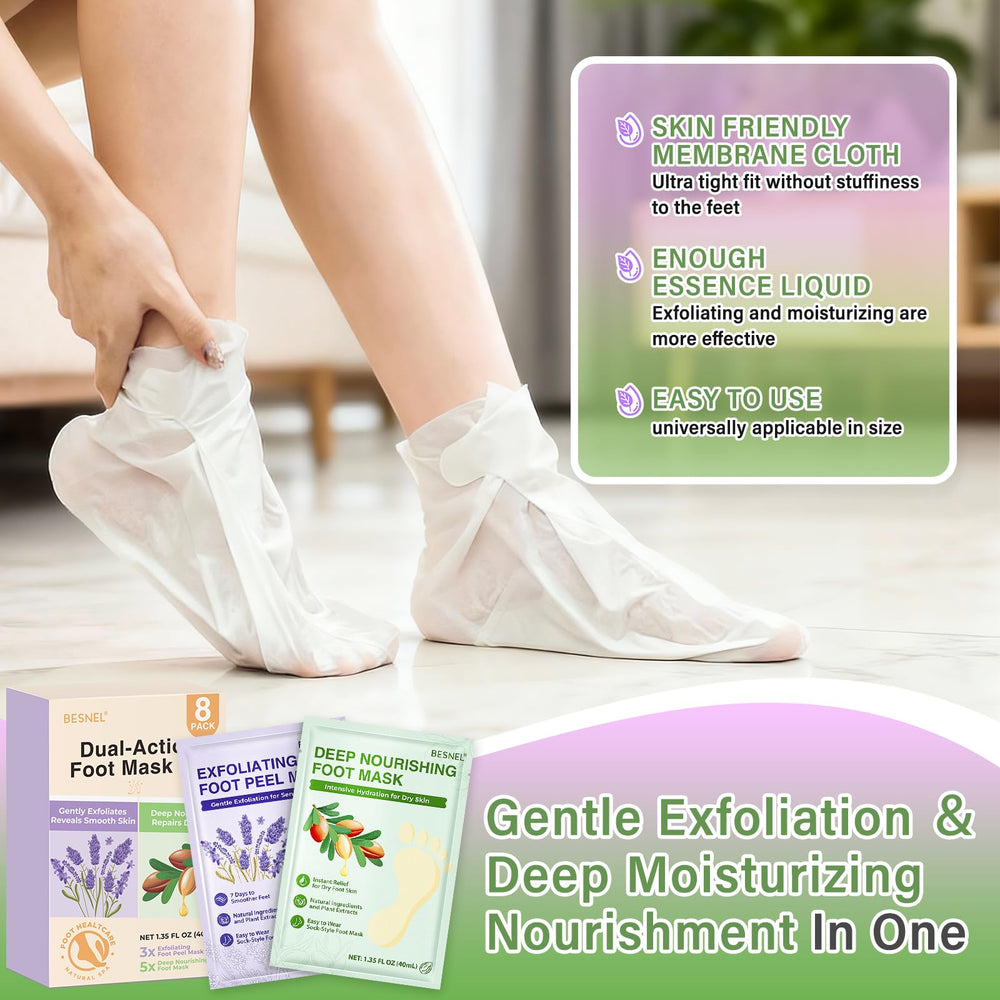 BESNEL utilisation à domicile: masque pieds facile à appliquer pour un soin rapide.