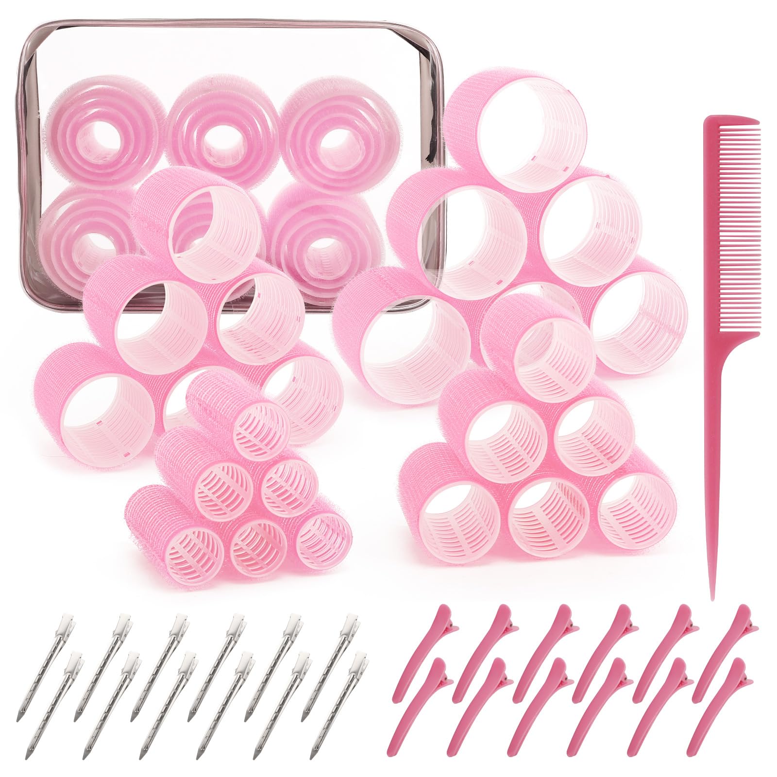 BESSEEK ensemble rouleaux cheveux rose avec pinces pour créer des boucles variées