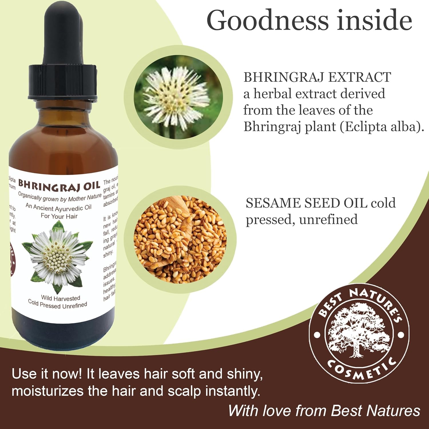 Best Nature's Cosmetics huile bhringraj – cuir chevelu nourri et cheveux plus souples après l’application