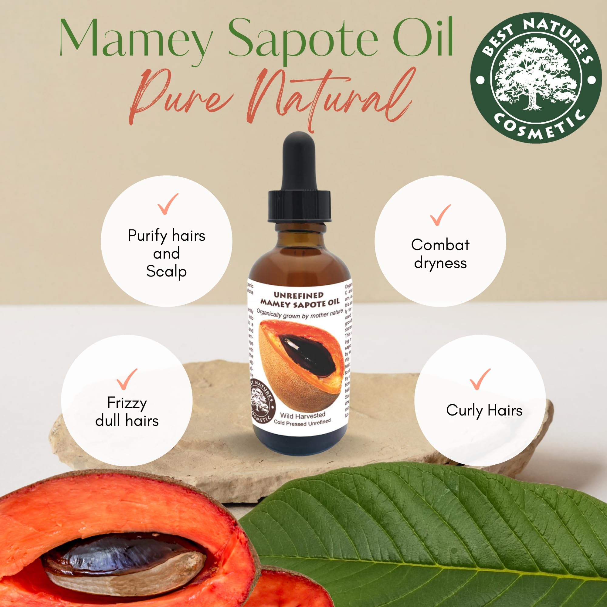 Best Nature's Cosmetics Huile Mamey Sapote: brillance naturelle et toucher soyeux.