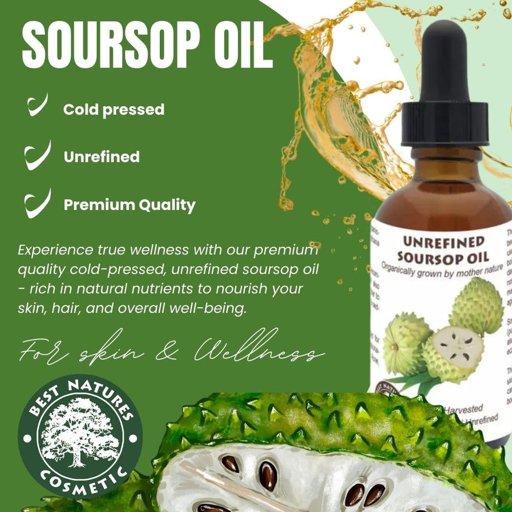Best Nature's Cosmetics huile Soursop avec pipette en verre pour dosage précis.