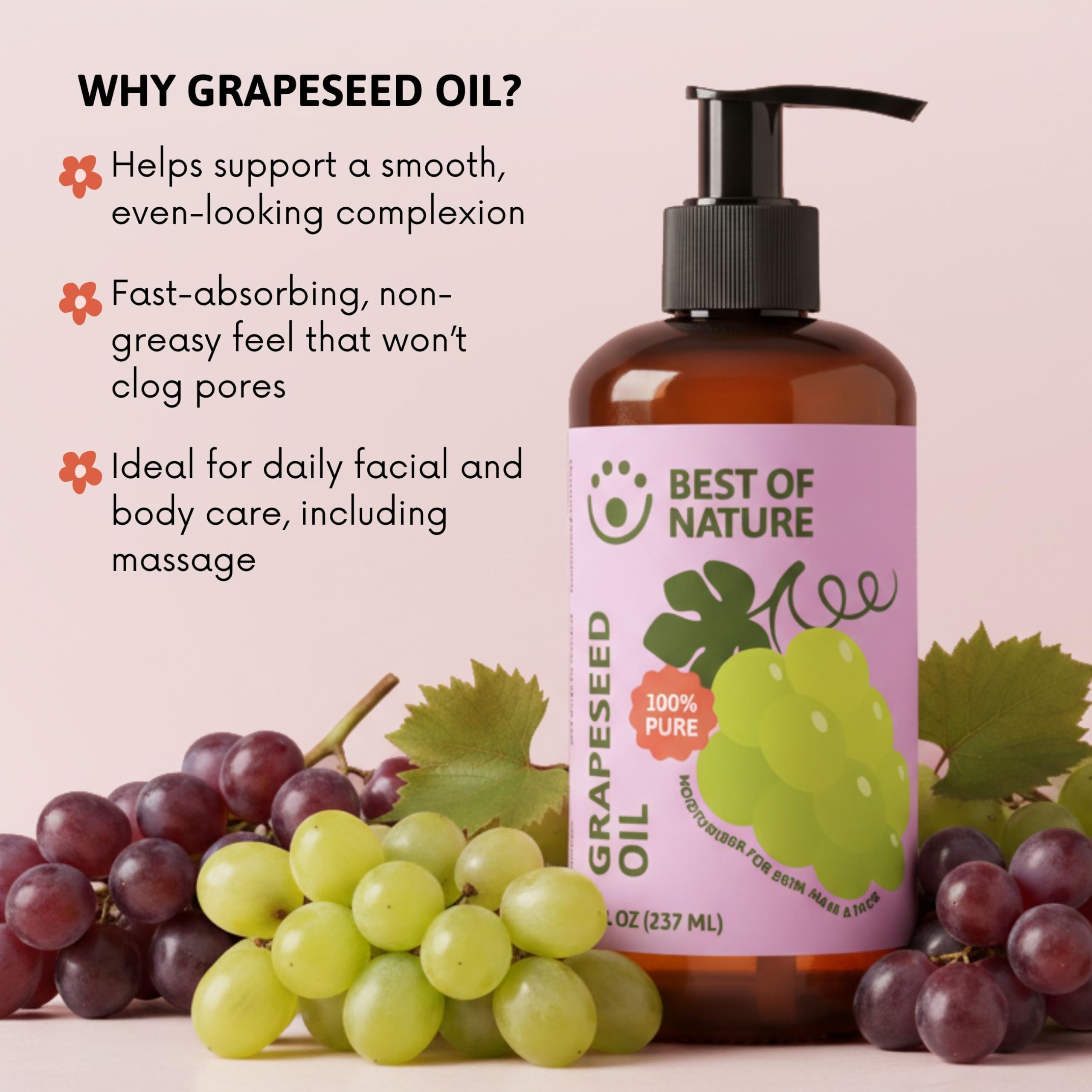 Best of Nature huile pépins-raisin base neutre pour soins visage et corps.