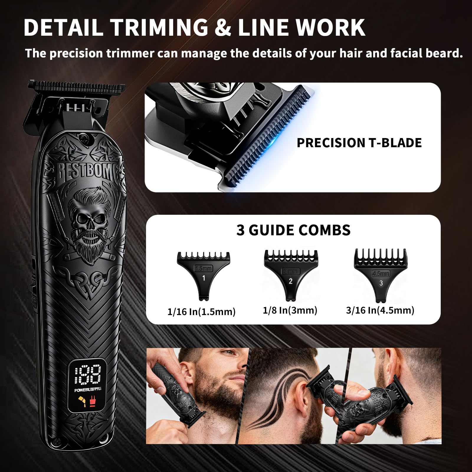 BESTBOMG taille-barbe précision pour des détails nets.
