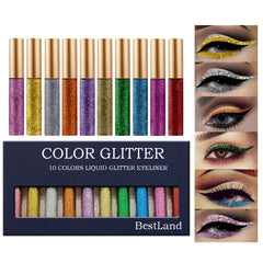 BestLand eyeliner glitter liquide argent, effet perlé durable pour un regard étincelant.