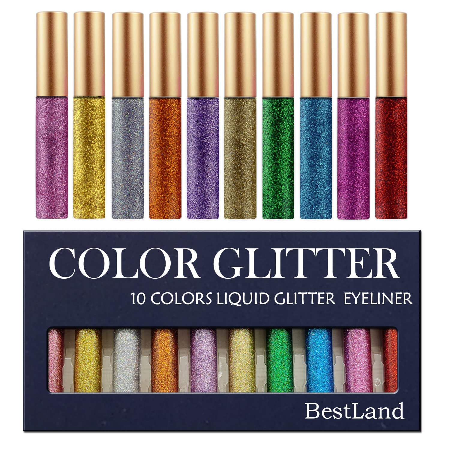 BestLand eyeliner glitter liquide multicolore, brillance variable pour fêtes et soirées.