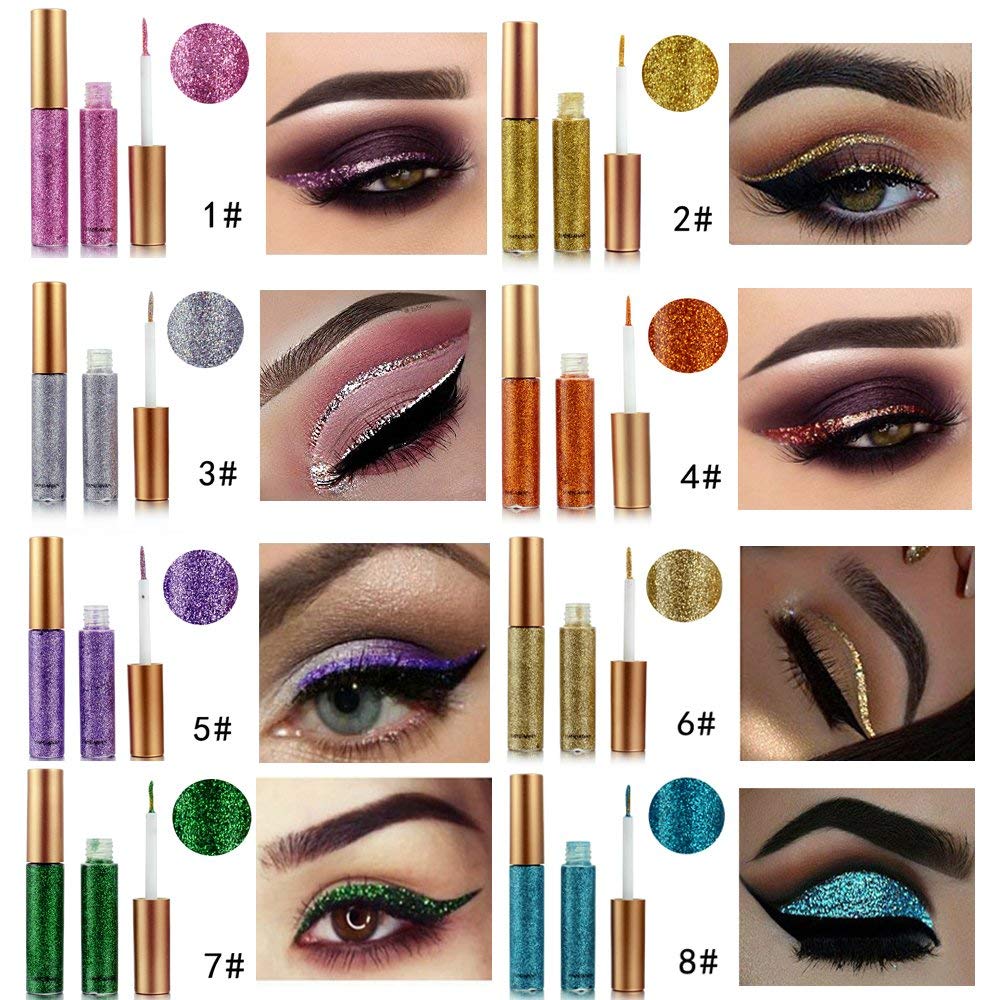 BestLand eyeliner glitter liquide or, reflets métalliques pour une allure festive.