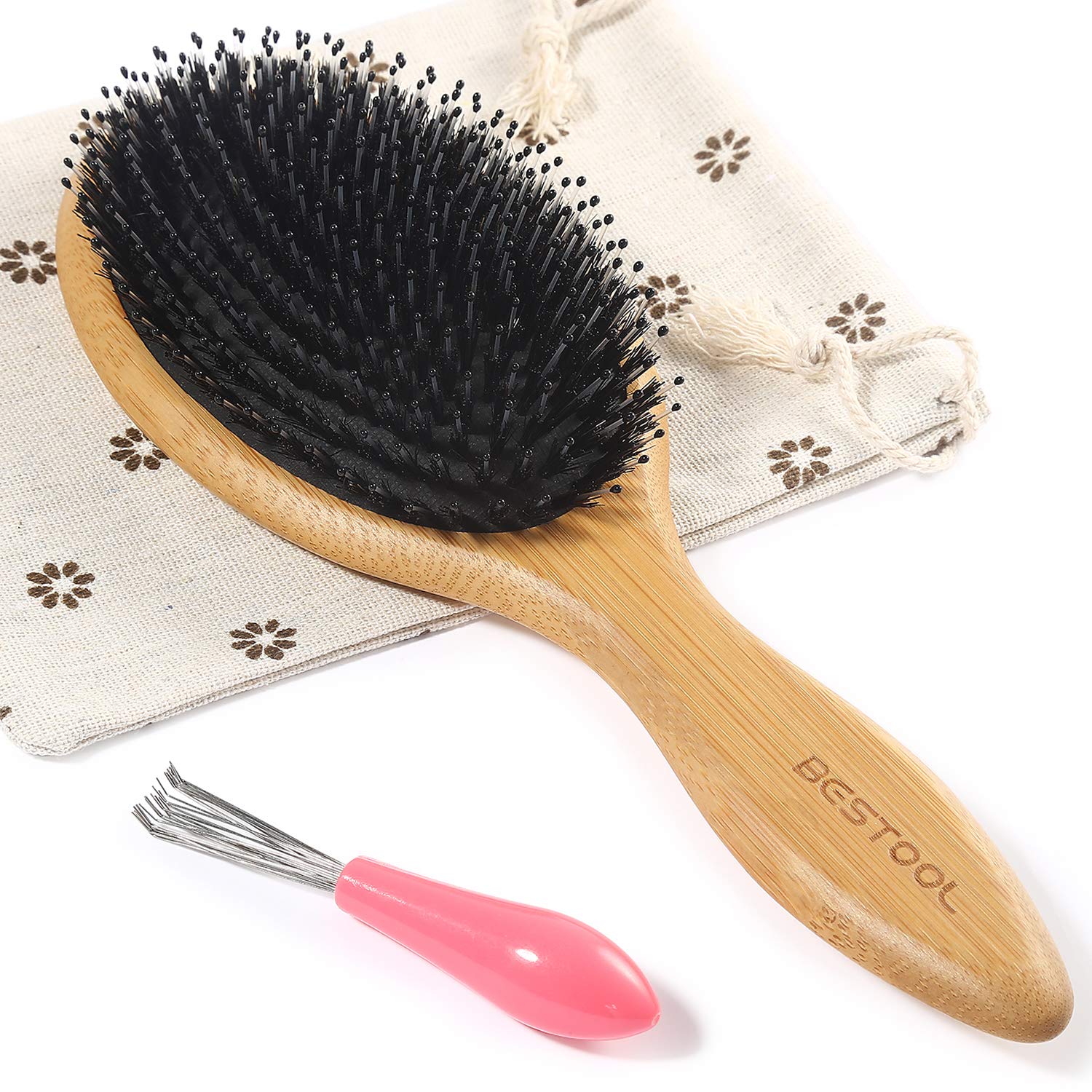 BESTOOL brosse-cheveux-bambou-ovale pour démêler en douceur.