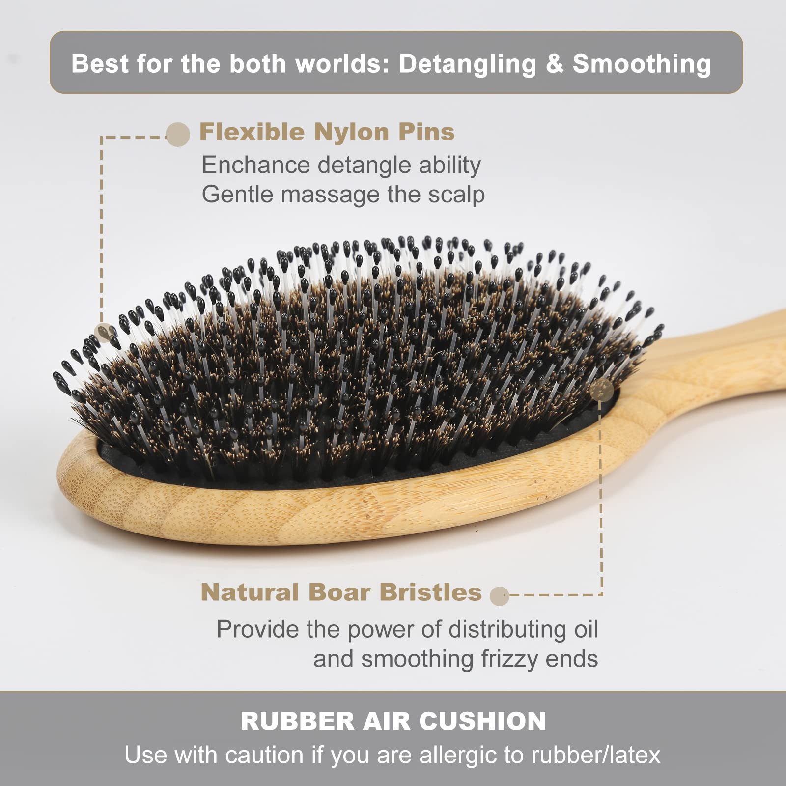 BESTOOL brosse-poils-sanglier-nylon pour démêler et masser.