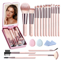 BESTOPE PRO set pinceaux maquillage 20 pièces avec étui et miroir LED pour voyage pratique