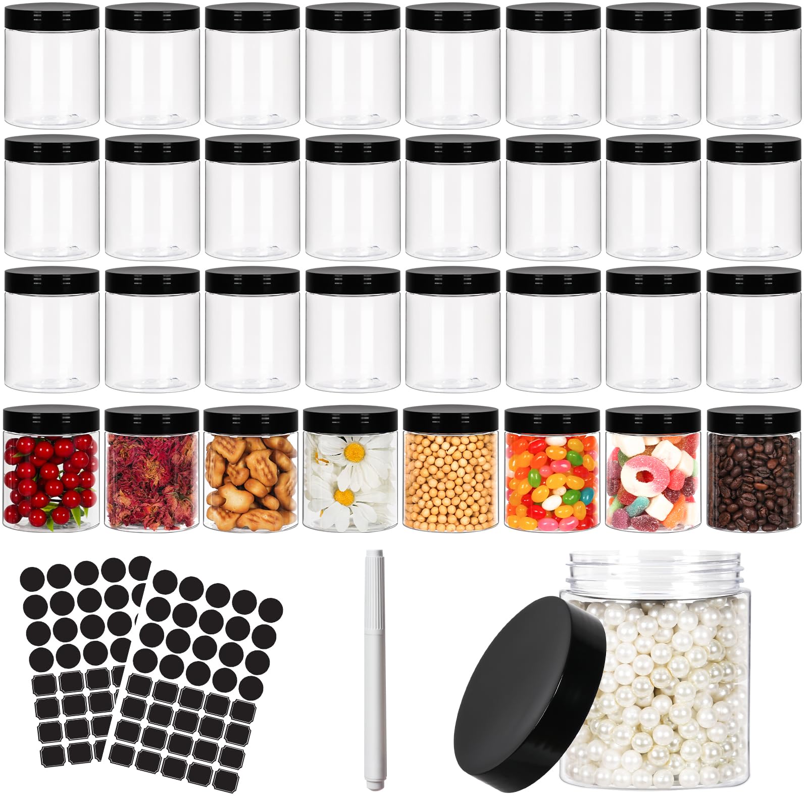 Bocaux Betrome 8oz transparent avec ouverture large facilitant le remplissage.