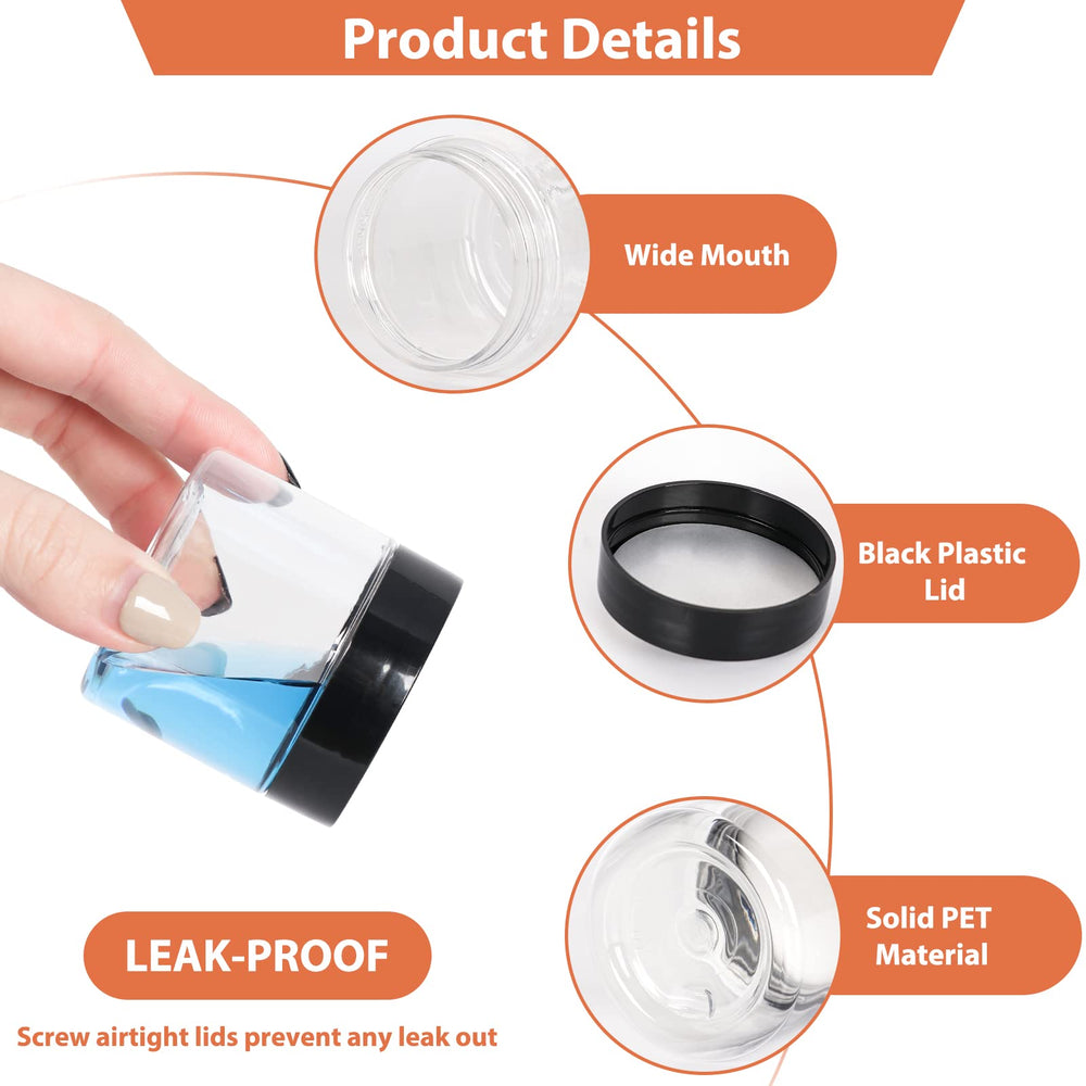 Betrome bocaux plastiques reutilisables 60 ml, nettoyage facile et durabilité.