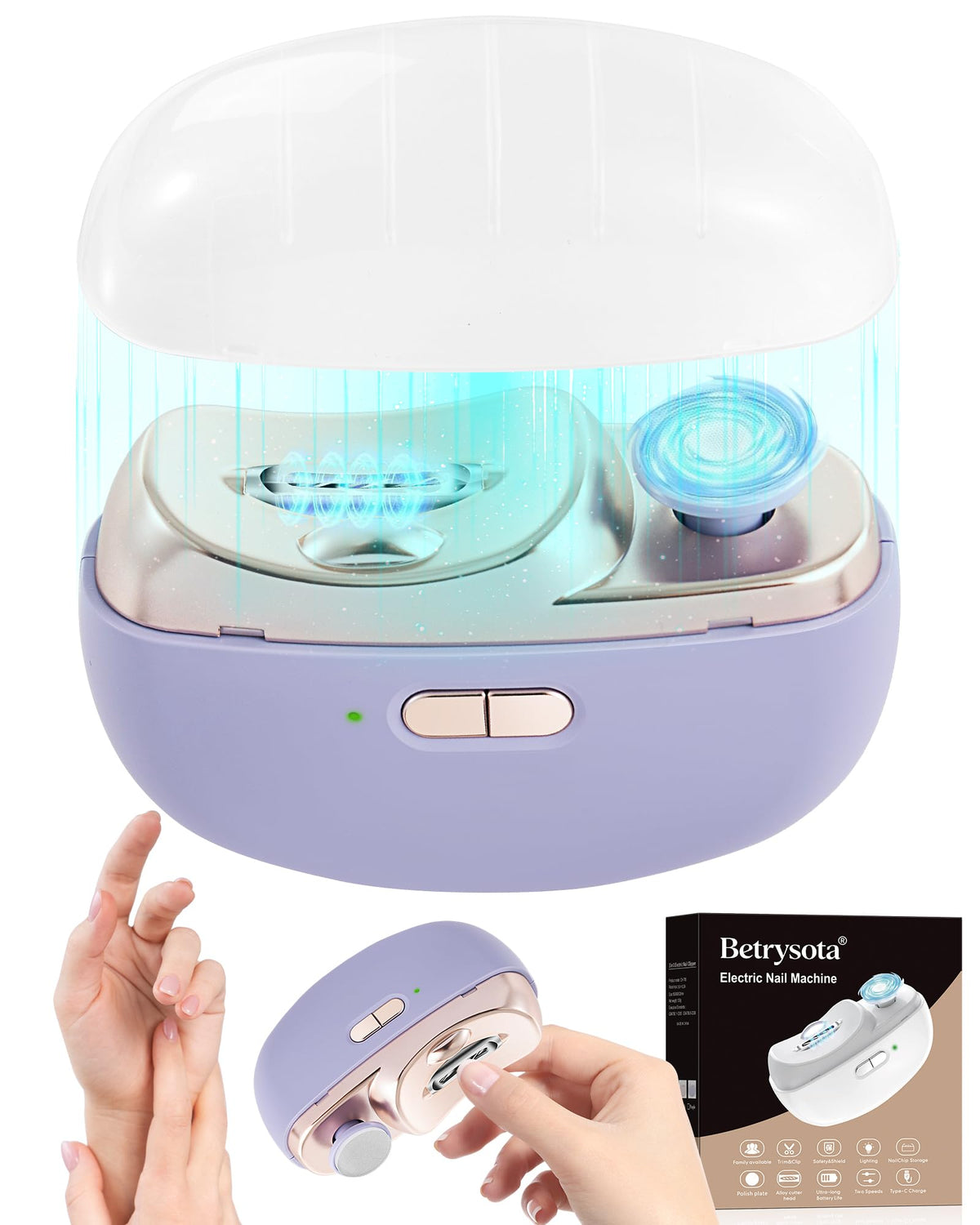 Betrysota coupe-ongles électrique 3-en-1 avec LED pour un soin précis des ongles.