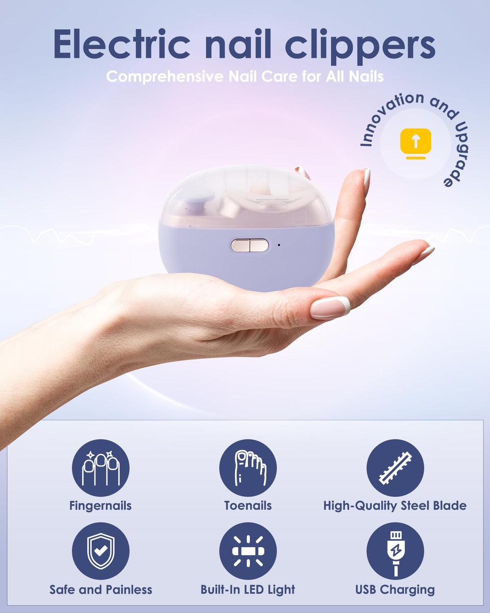 Betrysota coupe-ongles électrique 3-en-1 avec polissage doux des ongles.