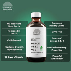 BETTER PLACE ORGANICS huile noire nigelle – etiquette-produit, texture riche et hydratante.