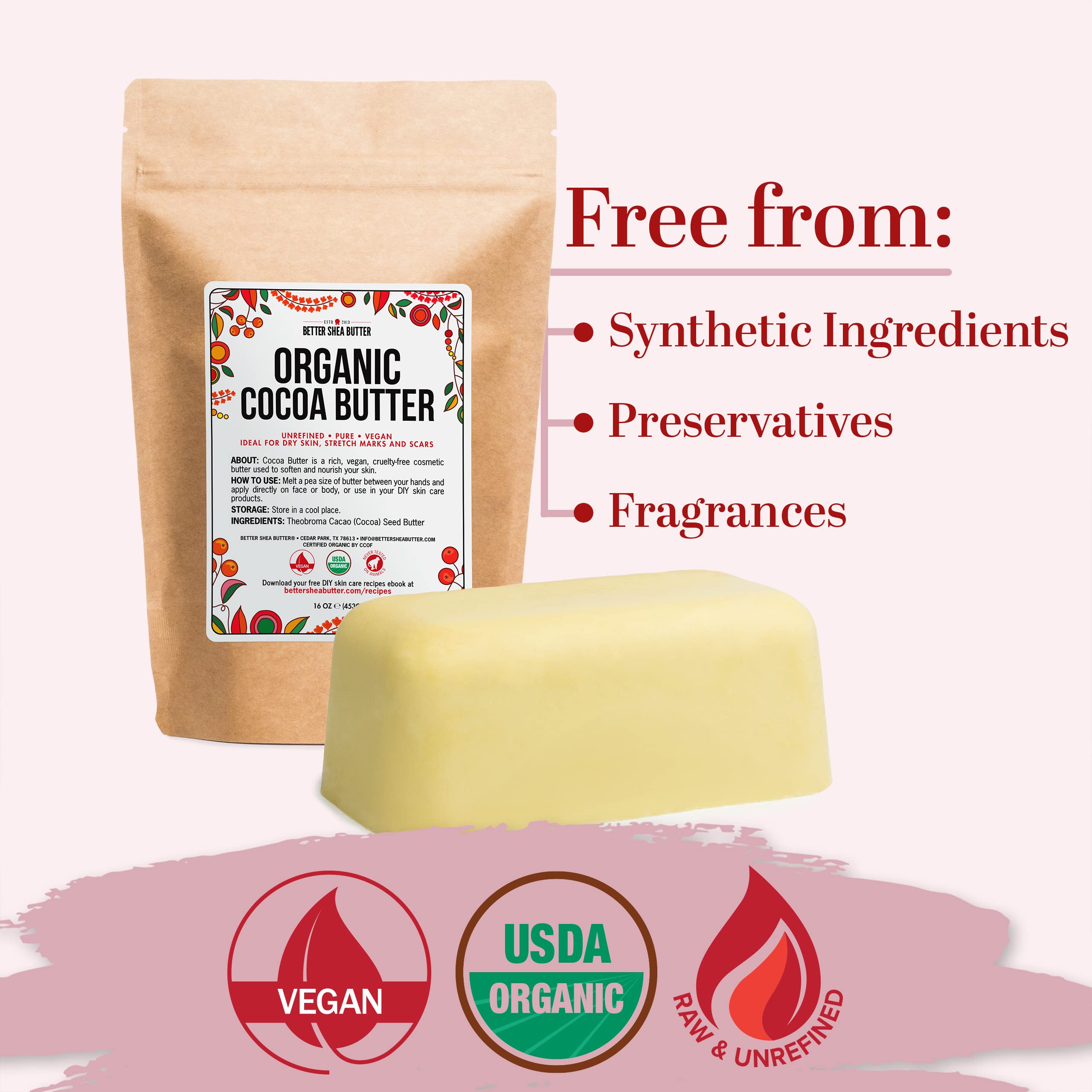 Beurre cacao brut Better Shea Butter – base pour baume lèvres maison