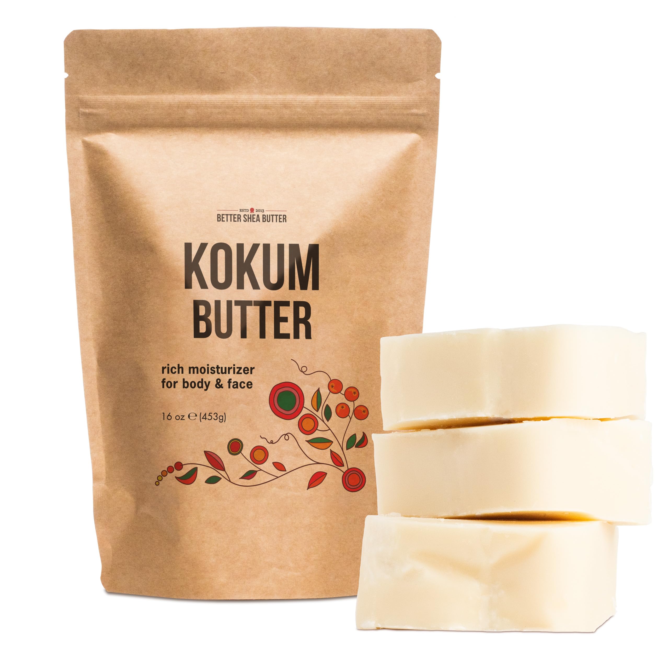 Beurre Kokum cru Better Shea Butter – bloc 1 livre, idéal pour recettes maison.