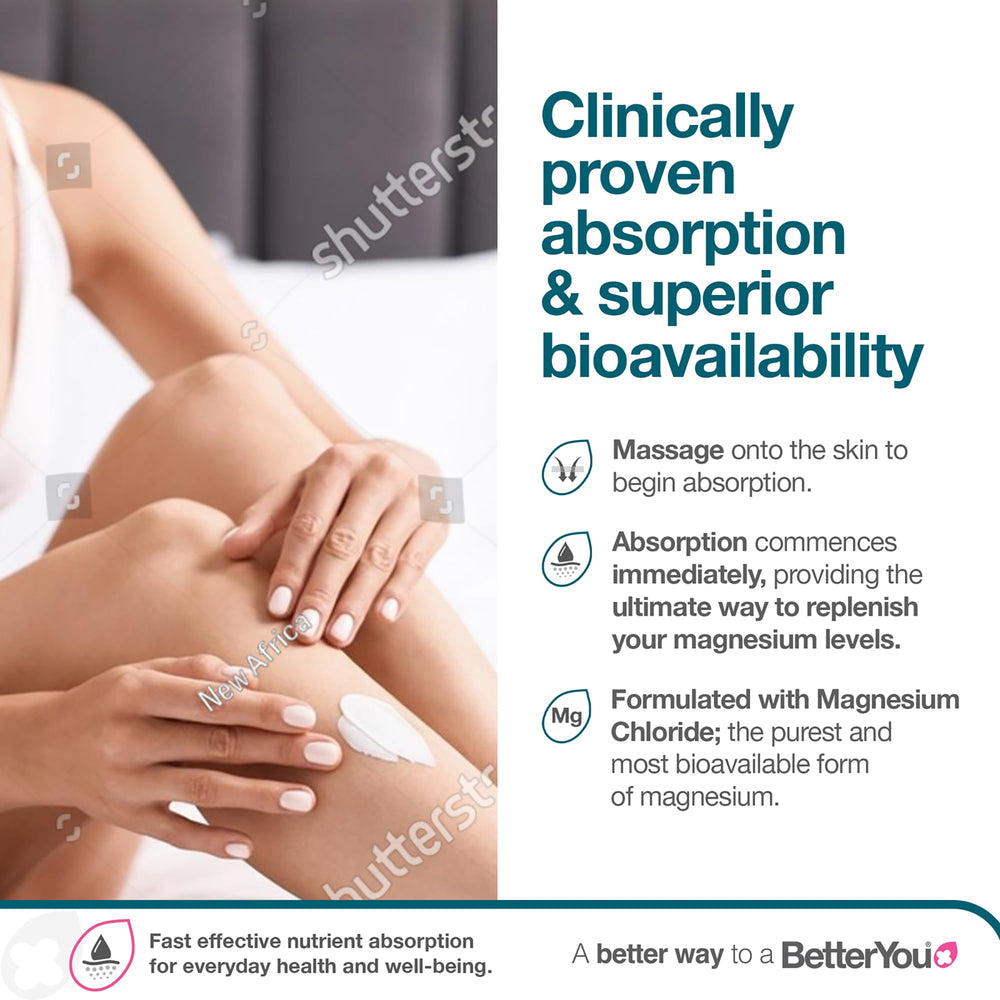 BetterYou Magnesium Body Lotion, absorption douce: peau équilibrée et fraîche.