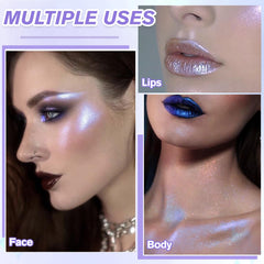BEUSELF duo chrome éclat bleu violet visages et corps, effet holographique.