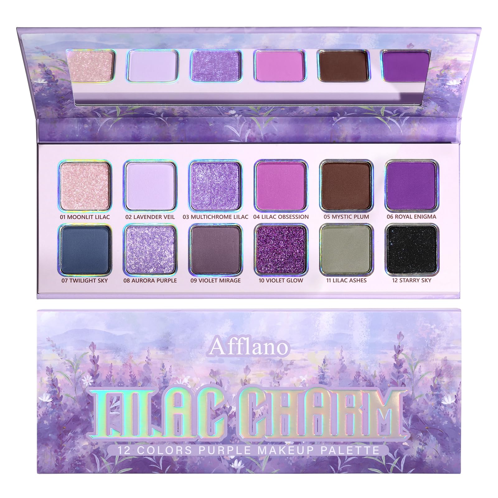BEUSELF palette yeux violet pailleté multichrome, reflets vibrants pour tous les regards.