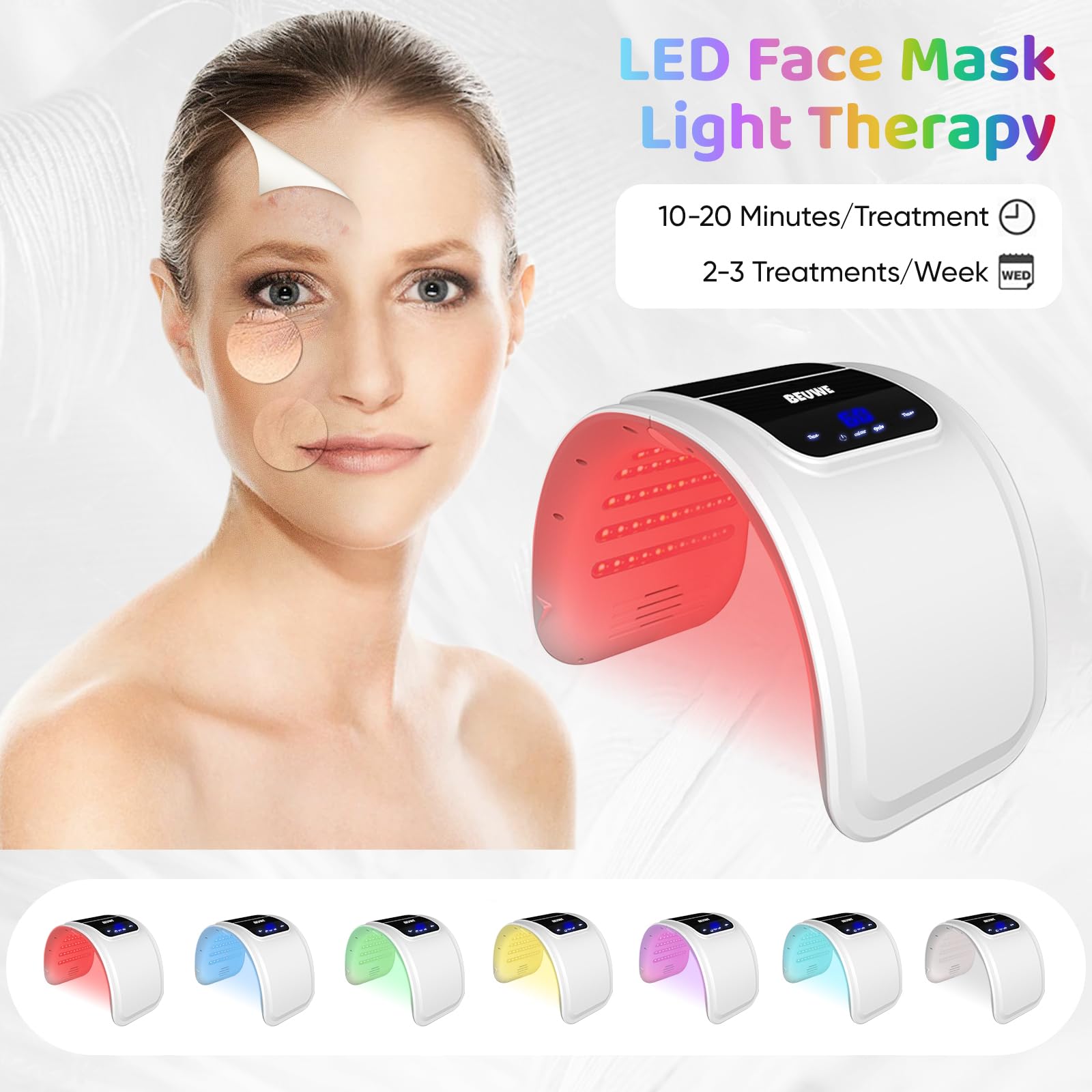 Beuwe masque LED expérience multi-couleurs pour détente et teint