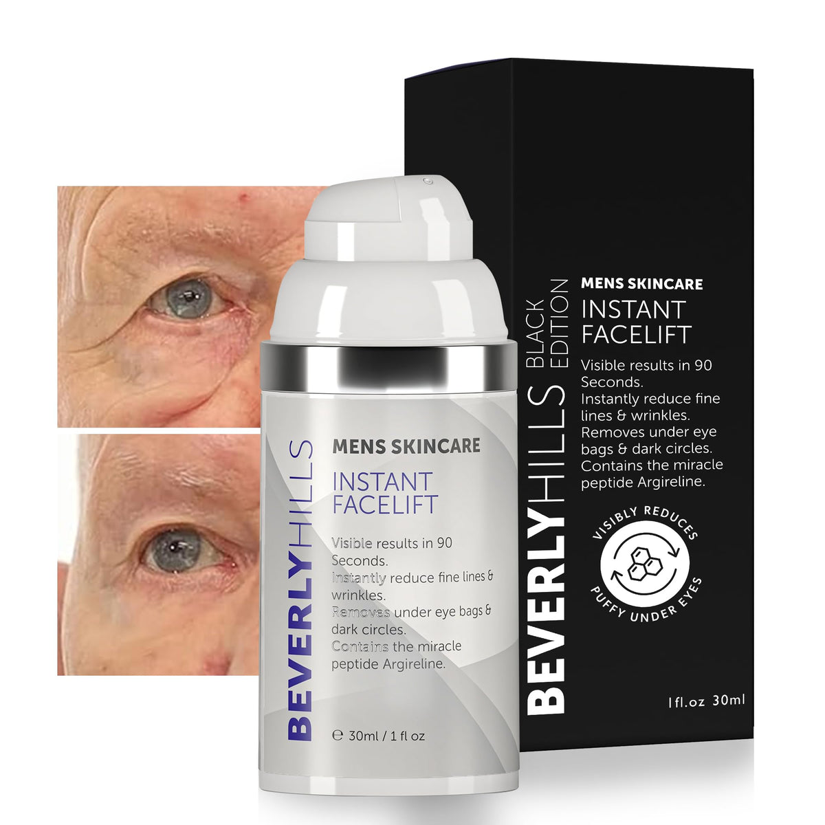Sérum lifting Beverly Hills Men sur flacon pour un effet liftant instantané
