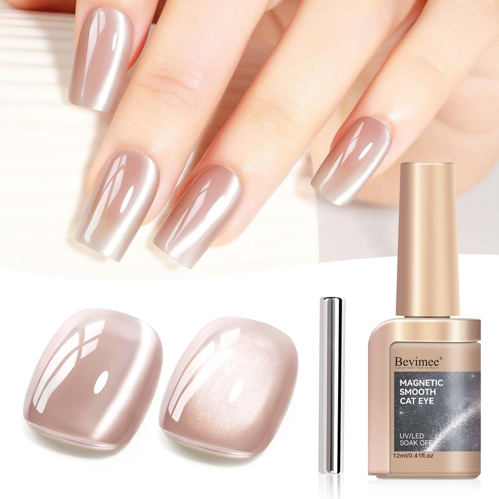 Bevimee Nude Cat Eye – bouteille vernis nude, effet œil-de-chat miroir