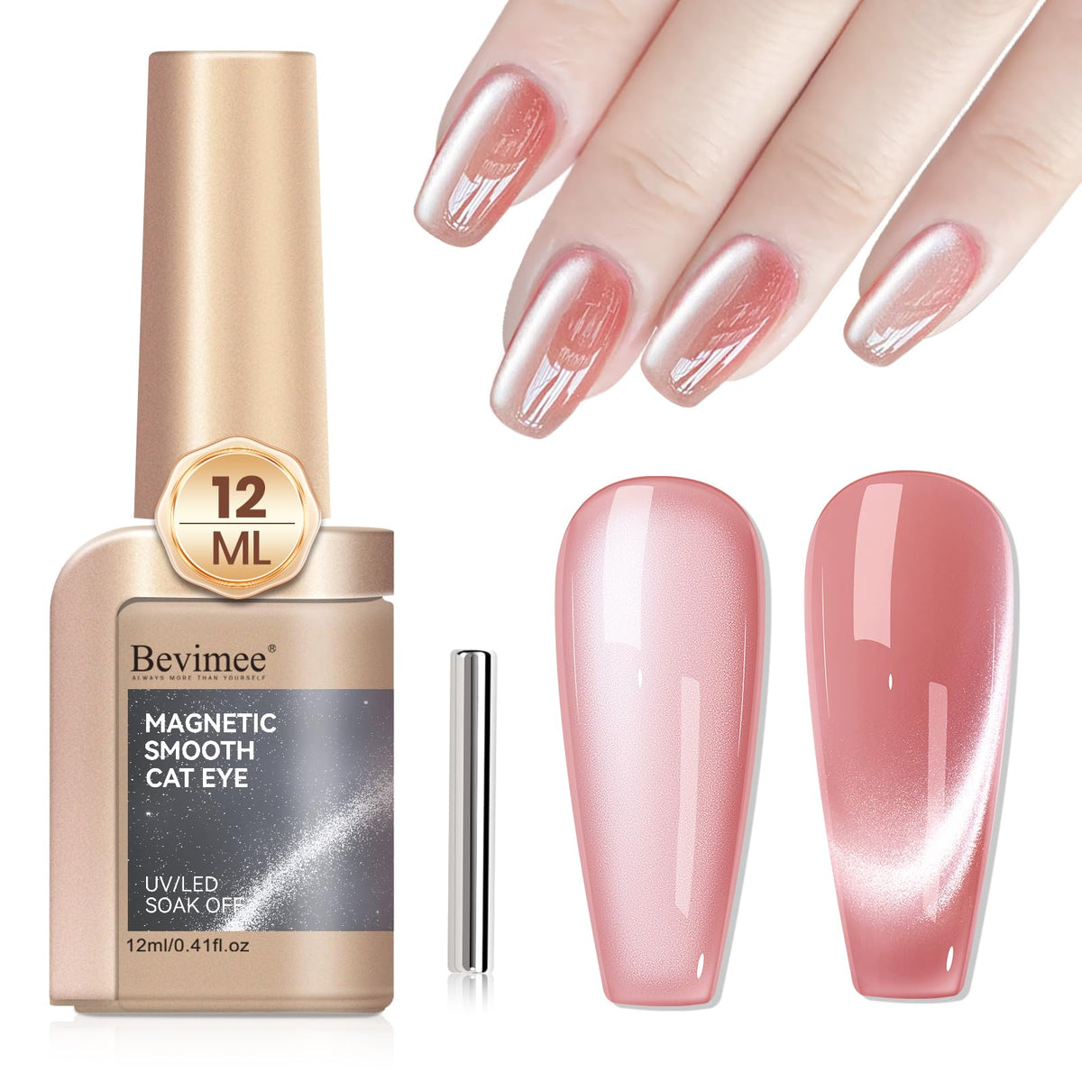 Bevimee oeil-de-chat gel nude rose, brillance durable et élégante.