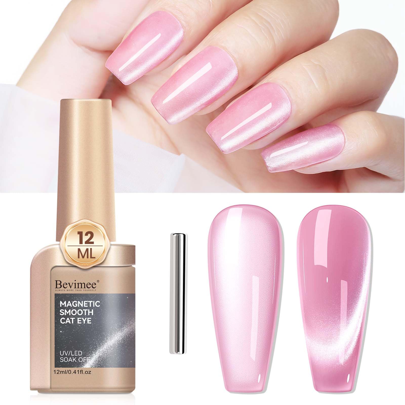 Bevimee vernis gel rose avec effet œil de chat, brillance durable.