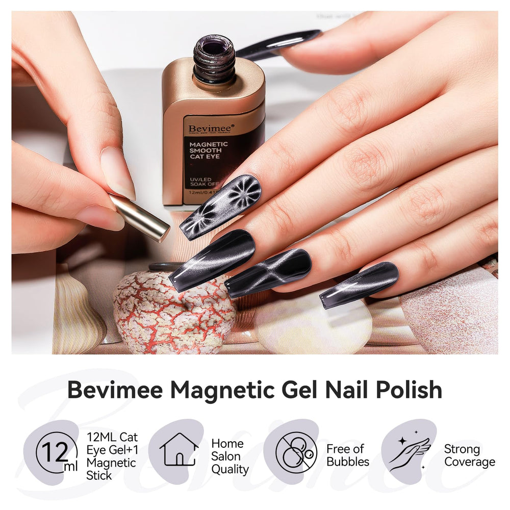 Bevimee Vernis Gel Œil-Chat : application UV sans bulles ni bavures.
