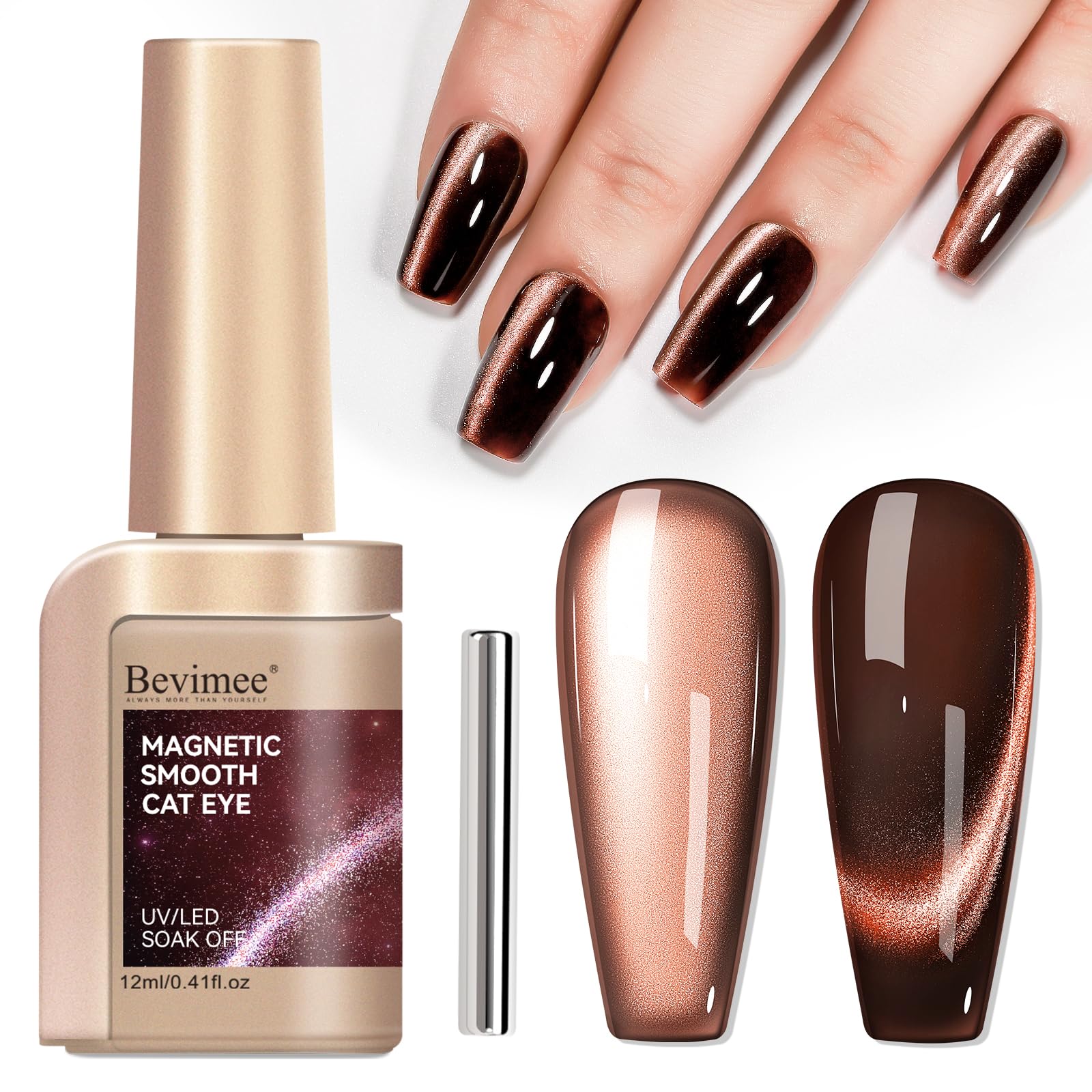 Bevimee Vernis Œil de Chat brun foncé, fini brillant pour un look élégant
