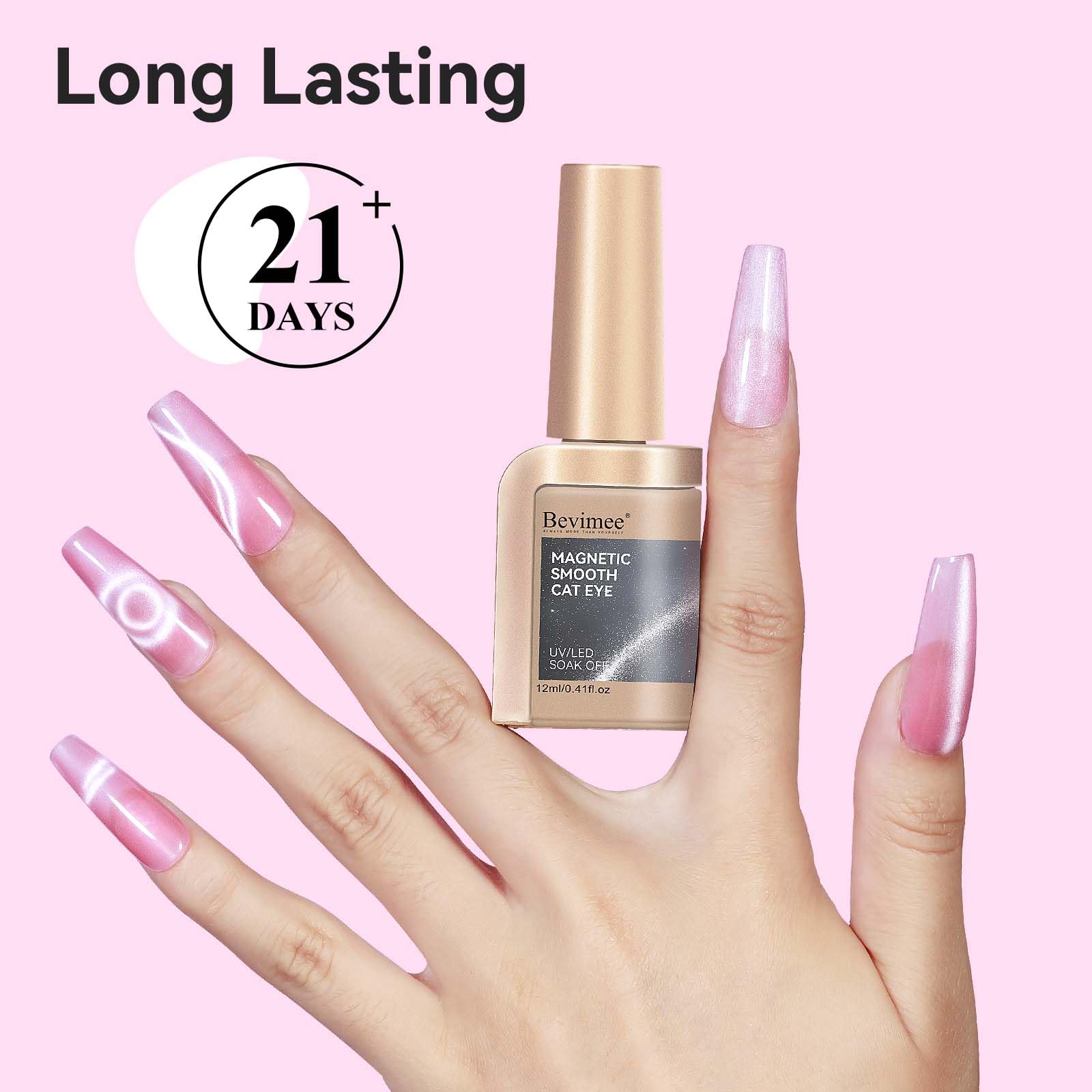 Bevimee gel UV, brillance miroir et surface lisse pour les ongles.
